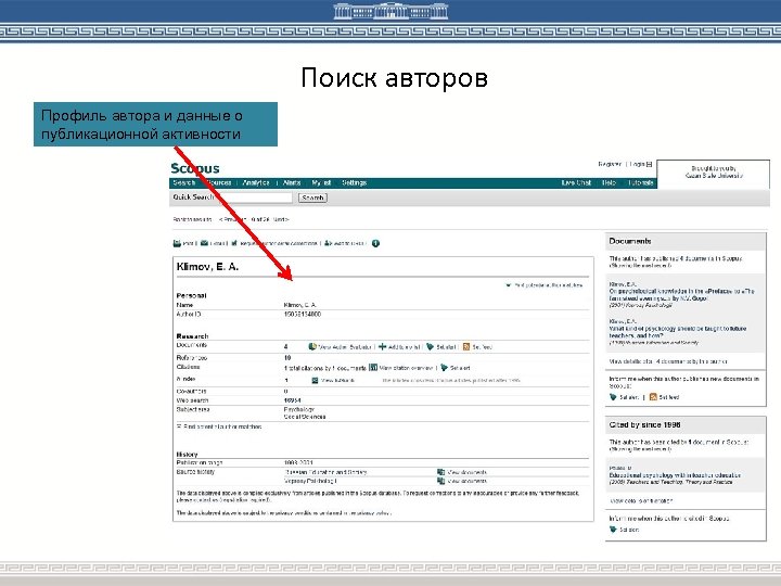Поиск авторов Профиль автора и данные о публикационной активности 