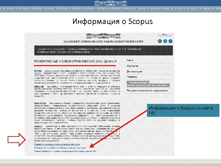 Информация о Scopus на сайте НБ 