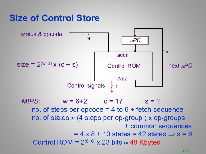 Size of Control Store / w status & opcode PC addr size = 2(w+s)