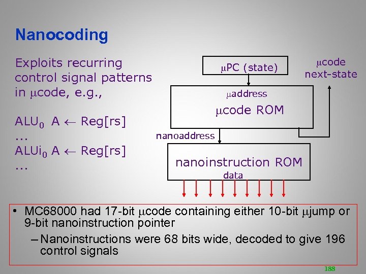 Nanocoding Exploits recurring control signal patterns in code, e. g. , ALU 0 A