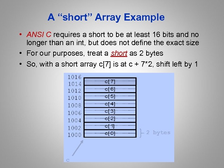 A “short” Array Example • ANSI C requires a short to be at least