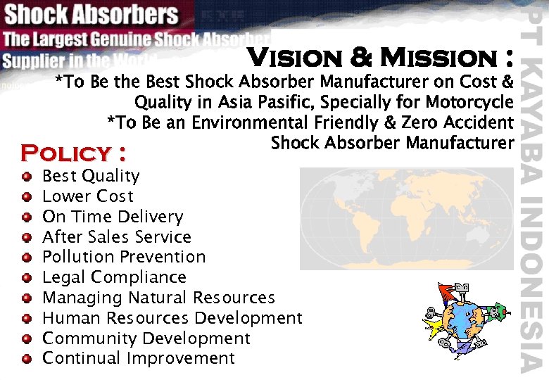 Vision & Mission : *To Be the Best Shock Absorber Manufacturer on Cost &