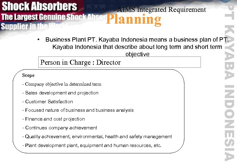 AIMS Integrated Requirement Planning • Business Plant PT. Kayaba Indonesia means a business plan