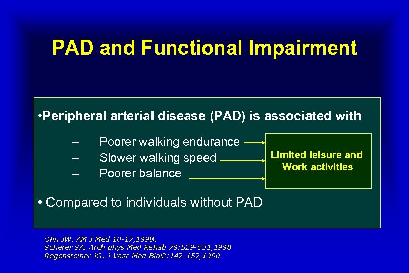 PAD and Functional Impairment • Peripheral arterial disease (PAD) is associated with – –