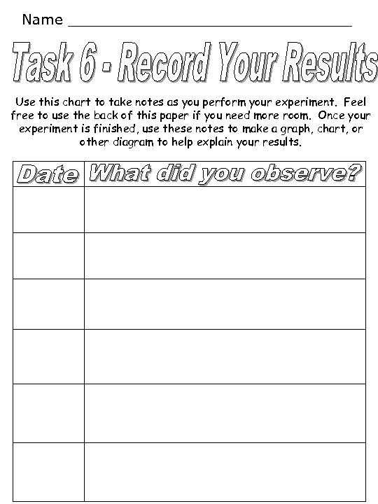 Name ________________ Use this chart to take notes as you perform your experiment. Feel