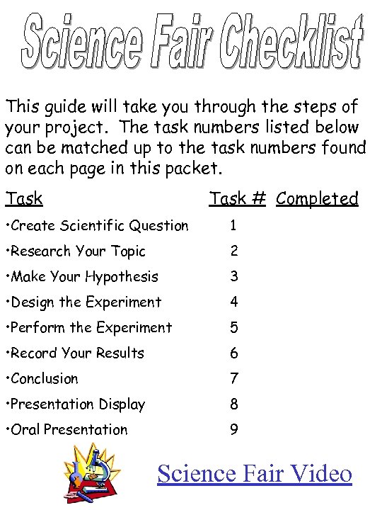 This guide will take you through the steps of your project. The task numbers