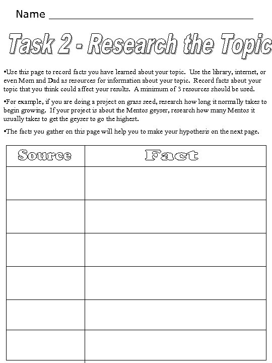 Name ________________ • Use this page to record facts you have learned about your