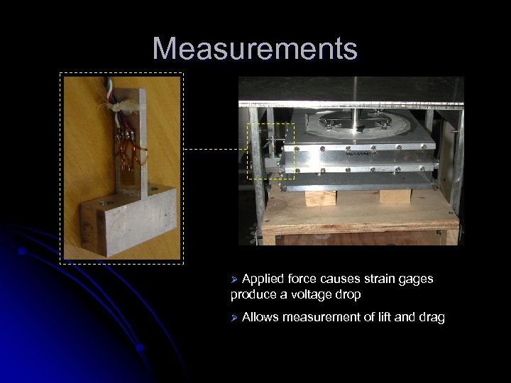 Measurements Applied force causes strain gages produce a voltage drop Ø Ø Allows measurement