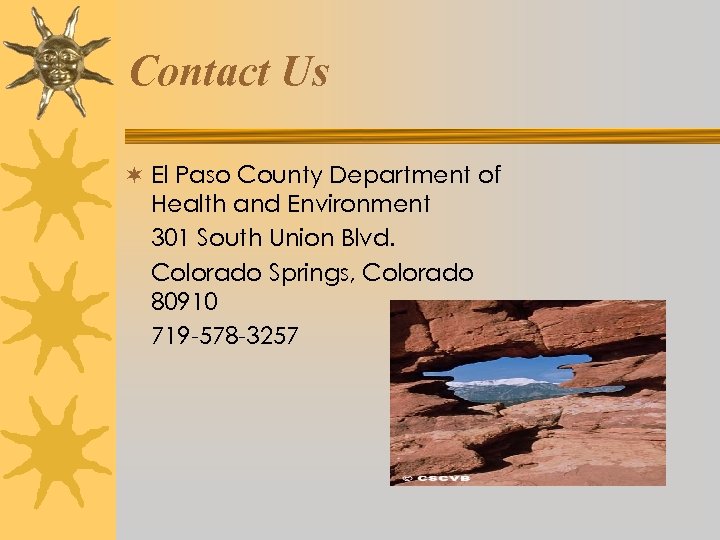 Contact Us ¬ El Paso County Department of Health and Environment 301 South Union