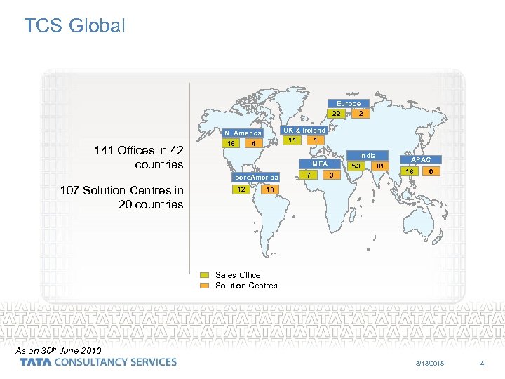 TCS Global Europe 22 2 141 Offices in 42 countries UK & Ireland 11