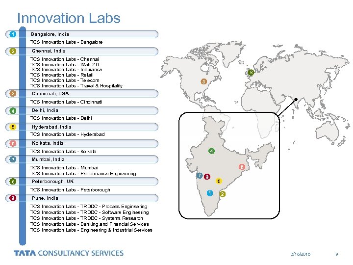 Innovation Labs 1 Bangalore, India TCS Innovation Labs - Bangalore 2 Chennai, India TCS