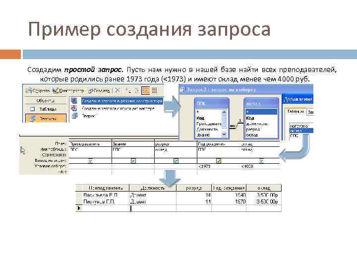 Пример создания запроса Создадим простой запрос. Пусть нам нужно в нашей базе найти всех