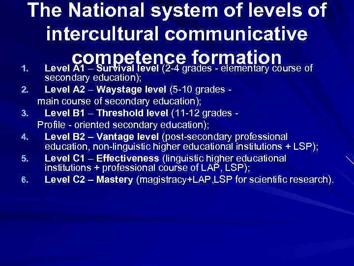 The National system of levels of intercultural communicative competence formation of 1. Level A