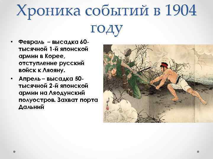 Хроника событий в 1904 году • Февраль – высадка 60 тысячной 1 -й японской