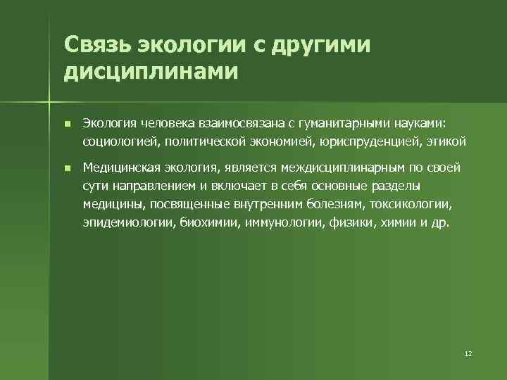 Схема взаимосвязь экологии с другими науками