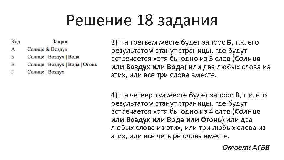 Решение 18 задания 3) На третьем месте будет запрос Б, т. к. его результатом