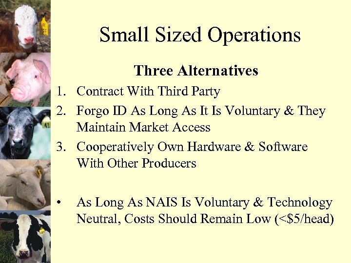 Small Sized Operations Three Alternatives 1. Contract With Third Party 2. Forgo ID As