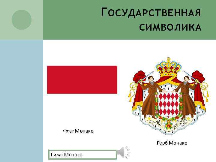 Г ОСУДАРСТВЕННАЯ СИМВОЛИКА Флаг Монако Герб Монако Гимн Монако 