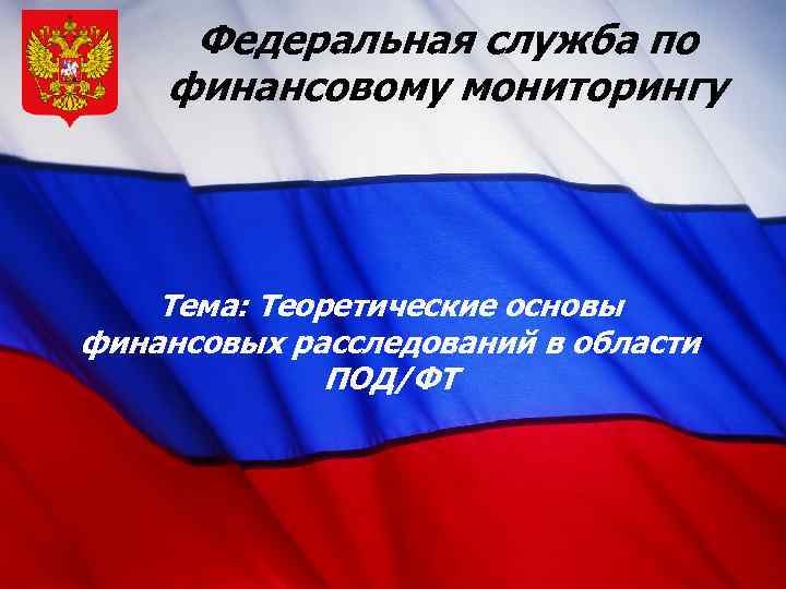 Федеральная служба по финансовому мониторингу Тема: Теоретические основы финансовых расследований в области ПОД/ФТ 