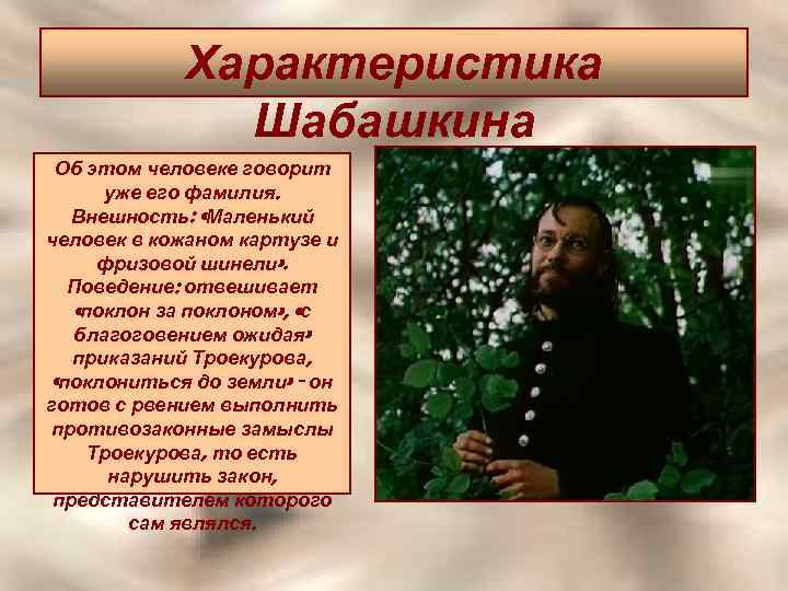 Характеристика Шабашкина Об этом человеке говорит уже его фамилия. Внешность: «Маленький человек в кожаном