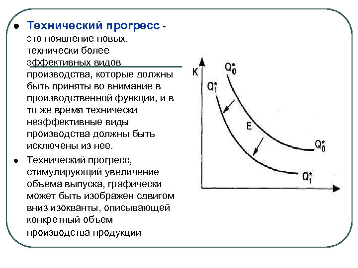  Технический прогресс - это появление новых, технически более эффективных видов производства, которые должны