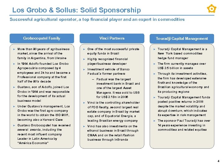 Los Grobo & Sollus: Solid Sponsorship Successful agricultural operator, a top financial player and