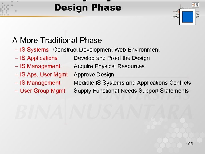 Design Phase A More Traditional Phase – – – IS Systems Construct Development Web