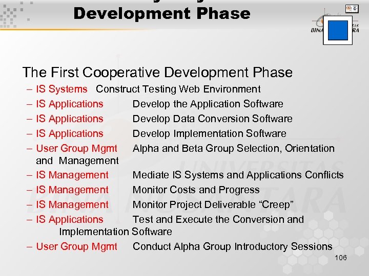 Development Phase The First Cooperative Development Phase – – – – – IS Systems