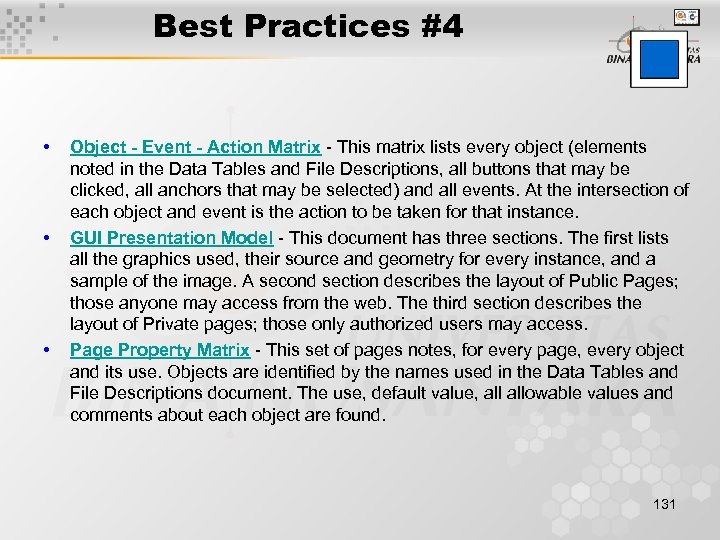 Best Practices #4 • • • Object - Event - Action Matrix - This