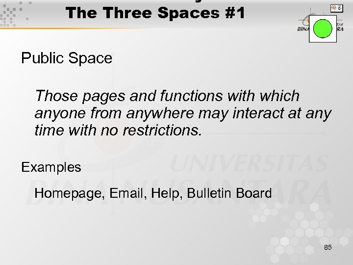 The Three Spaces #1 Public Space Those pages and functions with which anyone from