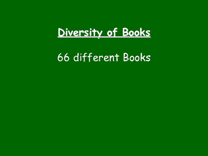 Diversity of Books 66 different Books 