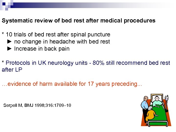 Systematic review of bed rest after medical procedures * 10 trials of bed rest