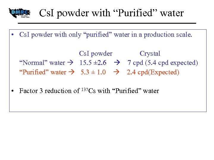 Cs. I powder with “Purified” water • Cs. I powder with only “purified” water