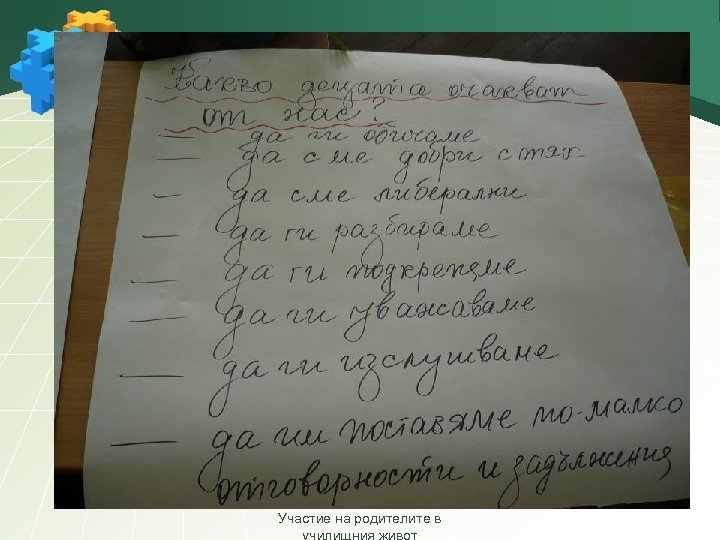 Участие на родителите в 
