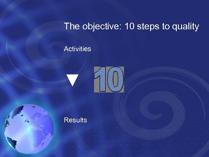 The objective: 10 steps to quality Activities ▼ Results 