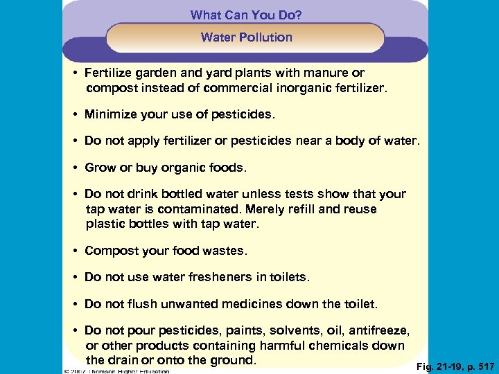 What Can You Do? Water Pollution • Fertilize garden and yard plants with manure