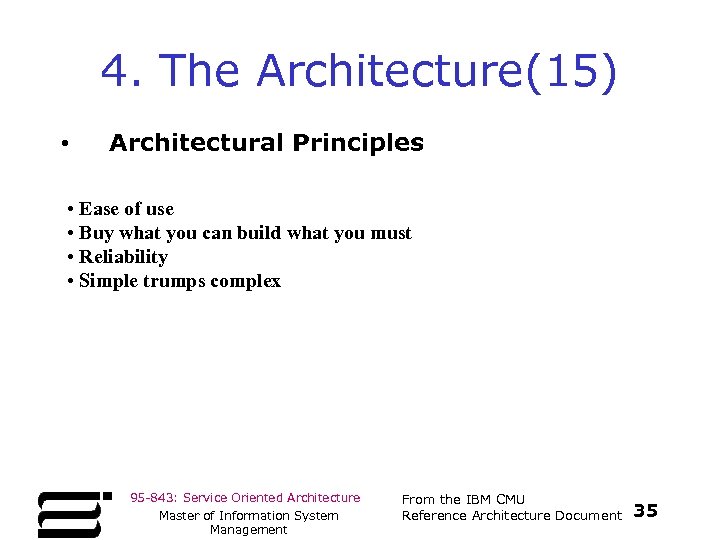 4. The Architecture(15) • Architectural Principles • Ease of use • Buy what you