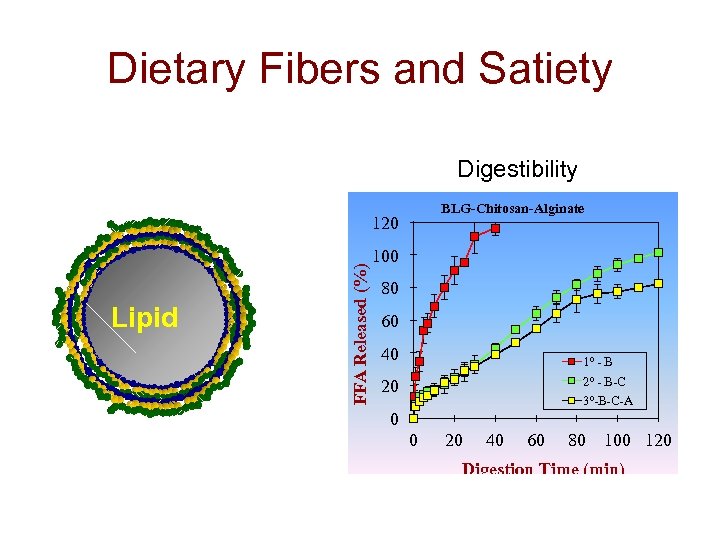 Dietary Fibers and Satiety Digestibility BLG-Chitosan-Alginate Lipid FFA Released (%) 120 100 80 60