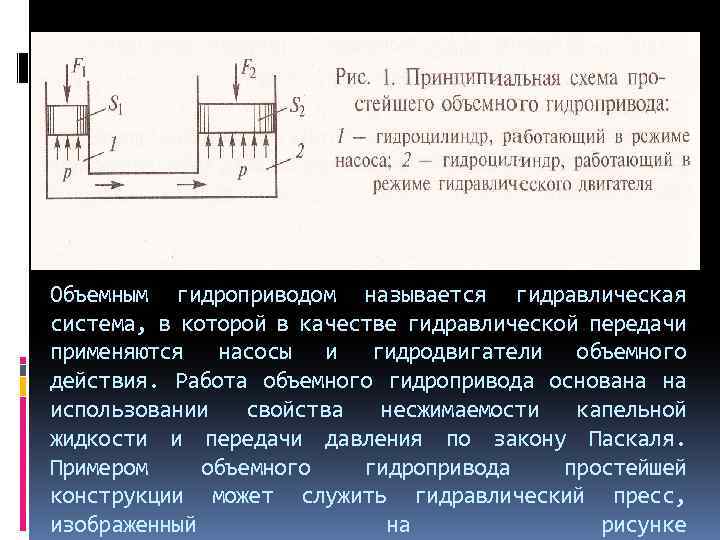 Объемным гидроприводом называется гидравлическая система, в которой в качестве гидравлической передачи применяются насосы и