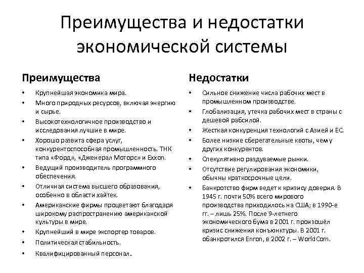 Российский преимущество. Централизованная экономическая система преимущества и недостатки. Преимущества и недостатки экономических систем таблица. Достоинства и недостатки экономических систем. Преимущества и недостатки экономических систем.