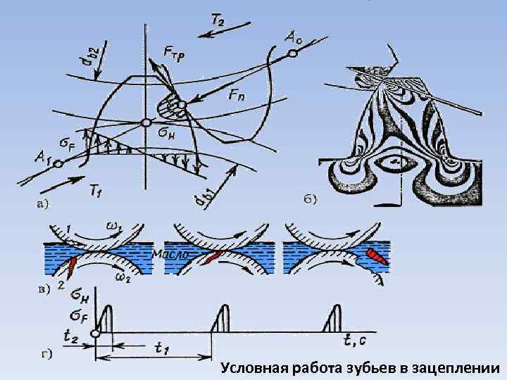 Условная работа зубьев в зацеплении 