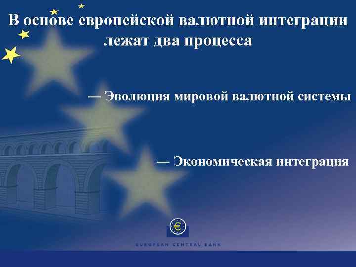 В основе европейской валютной интеграции лежат два процесса ― Эволюция мировой валютной системы ―