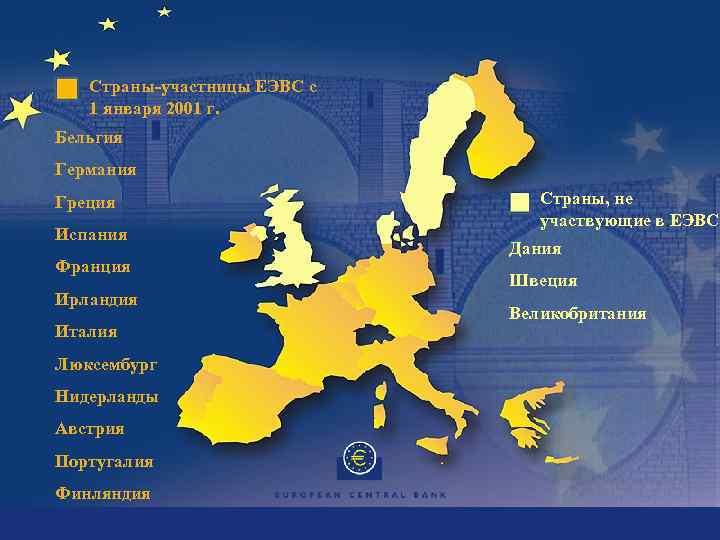 Страны-участницы ЕЭВС с 1 января 2001 г. Бельгия Германия Греция Испания Франция Ирландия Италия