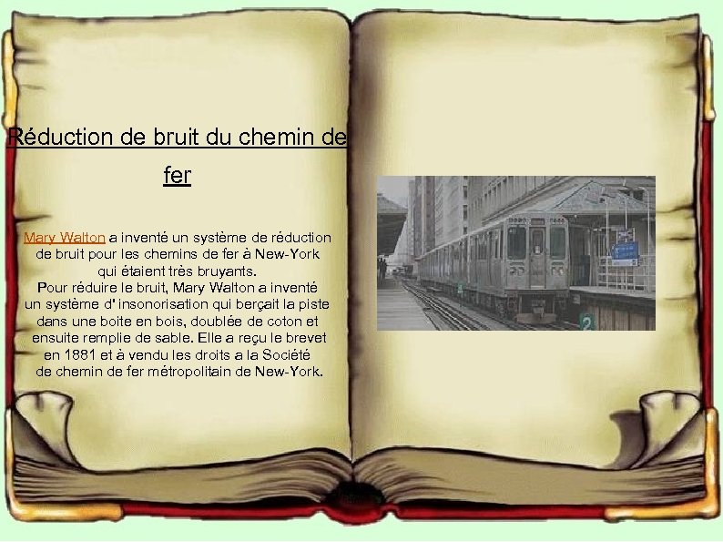 Réduction de bruit du chemin de fer Mary Walton a inventé un système de