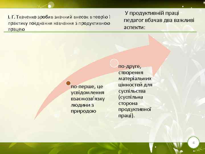 І. Г. Ткаченко зробив значний внесок в теорію і практику поєднання навчання з продуктивною