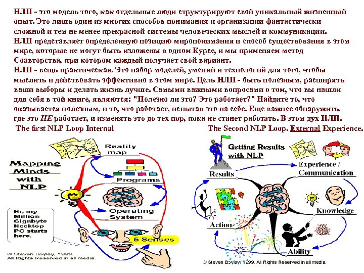 НЛП - это модель того, как отдельные люди структурируют свой уникальный жизненный опыт. Это
