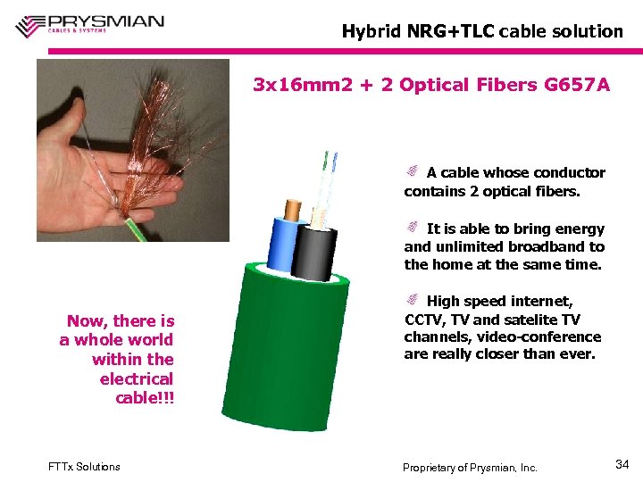 Hybrid NRG+TLC cable solution 3 x 16 mm 2 + 2 Optical Fibers G