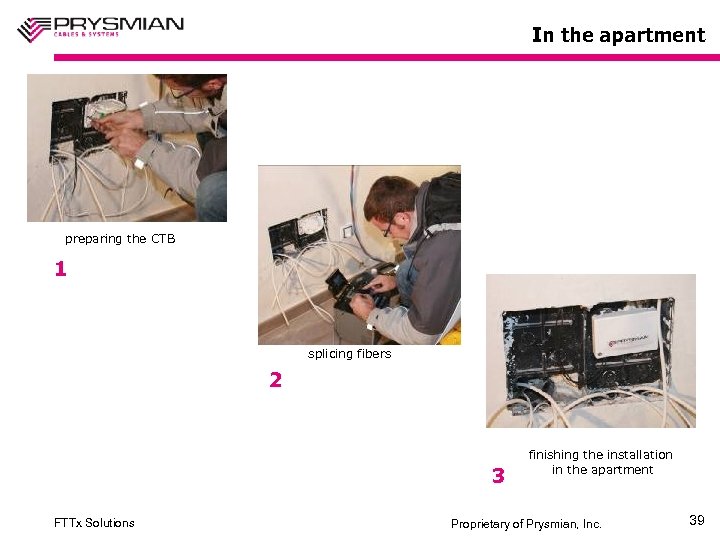 In the apartment preparing the CTB 1 splicing fibers 2 3 FTTx Solutions finishing