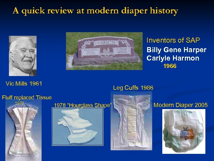 A quick review at modern diaper history Inventors of SAP Billy Gene Harper Carlyle