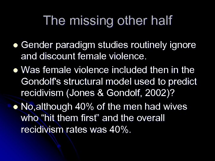 The missing other half Gender paradigm studies routinely ignore and discount female violence. l